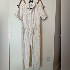 EVERLANE | Cream organic cotton denim button up coveralls jumpsuit | size 6